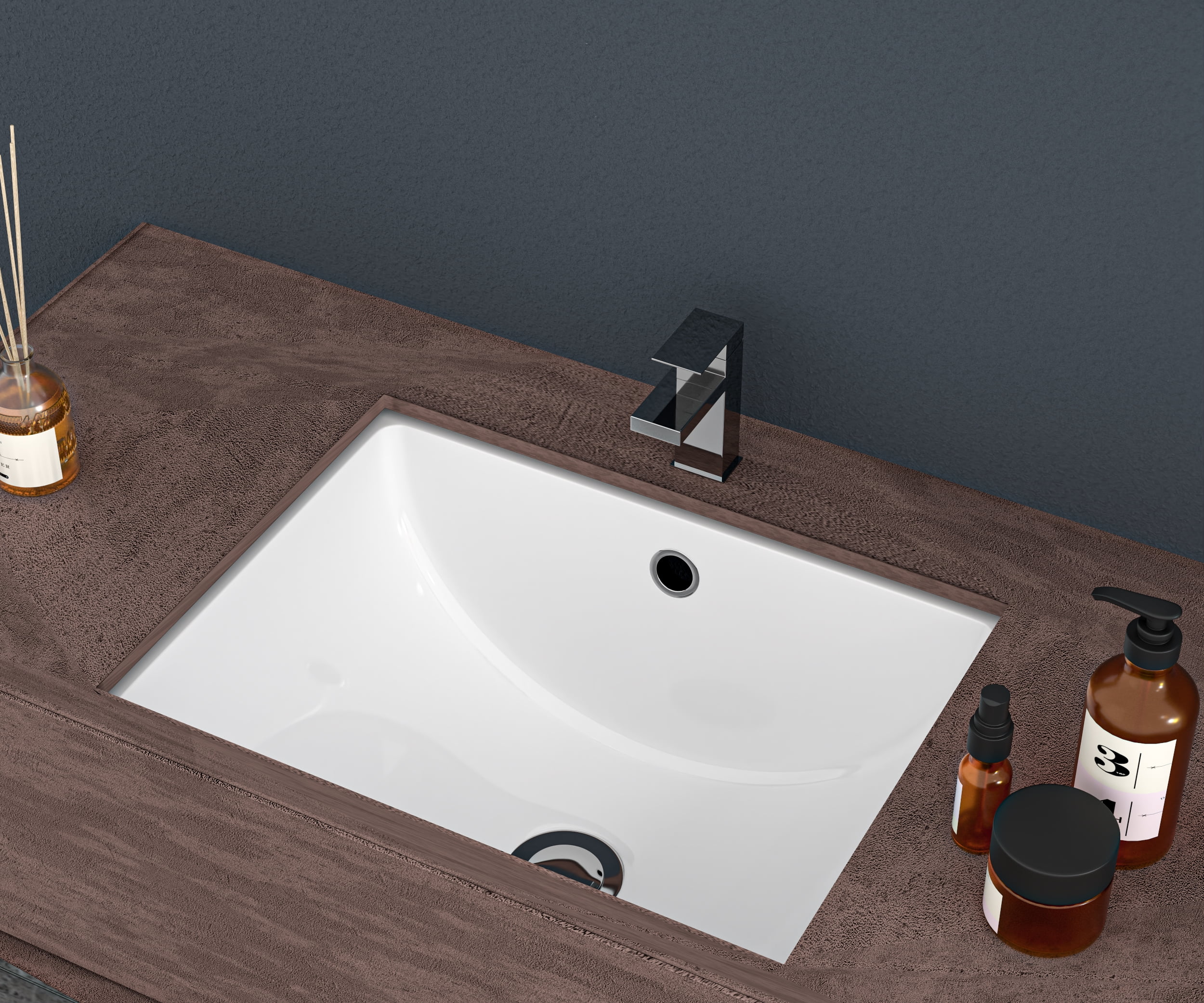 18.5"x14" White Ceramic Rectangular Undermount Bathroom Sink with Overflow