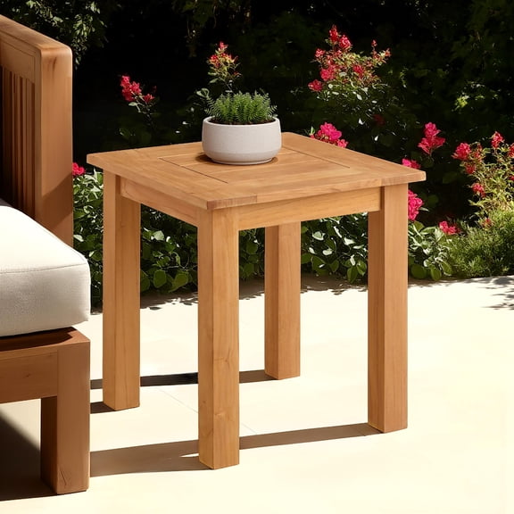 Afuera Living Teak Natural Side Table Square Slatted Top 22"x20"x20" Unassembled