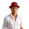 thumbnail image 3 of Mens Summer Fedora Cuban Short Brim Hat (Brick Red One Size), 3 of 5