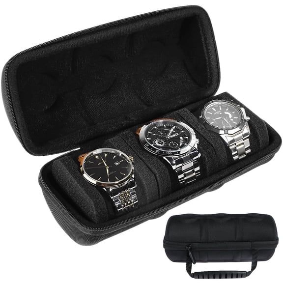 FUYGRCJ Watch Travel Case 3 Slot Fashion Watch Box Organizer with Watch Pillows, Portable Watch Holder with Zipper Black Watch Storage and Display Case for Men Gift 22x9x8.5cm