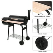 Portable BBQ Charcoal Grill for Patio, 24.4'' Charcoal Grill with Wood Shelf, Cooking Grate Charcoal Grill w/Temperature Gauge and Metal Grate, Premium Cooking Grate for Steak Chicken, Black, S5868