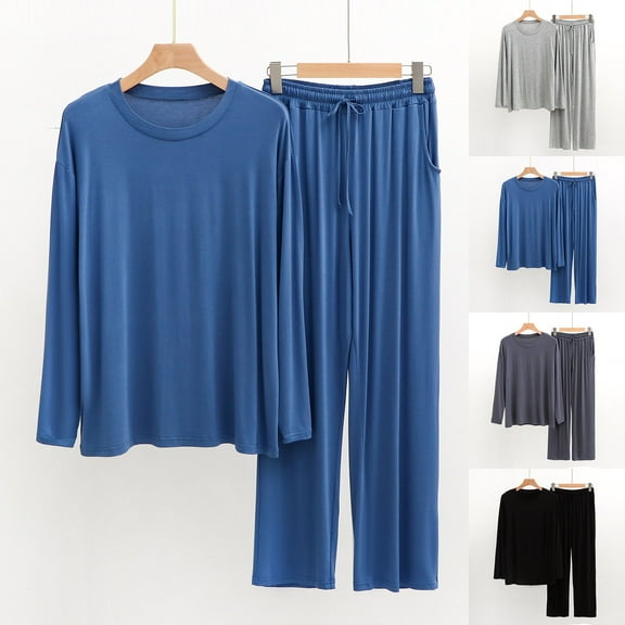 Mens Pajamas Set Comfy Pj Sets Long Sleeve Button Down Pajamas Cotton 2-Piece Loungewear Nightwear with Pockets Sleepwear (Black,XXL)