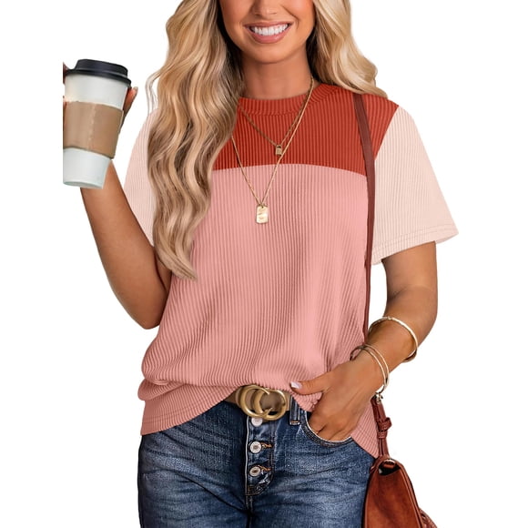 Tops WIHOLL de punto para el día de San Valentín, manga corta, para mujer, color coral