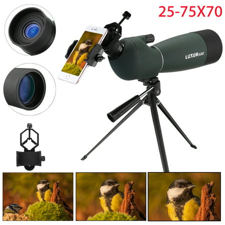 Day/Night Vision 25-75X70 Zoom HD Monocular Spotting Scope Waterproof BAK4 Astronomical Telescope with Tripod & Phone