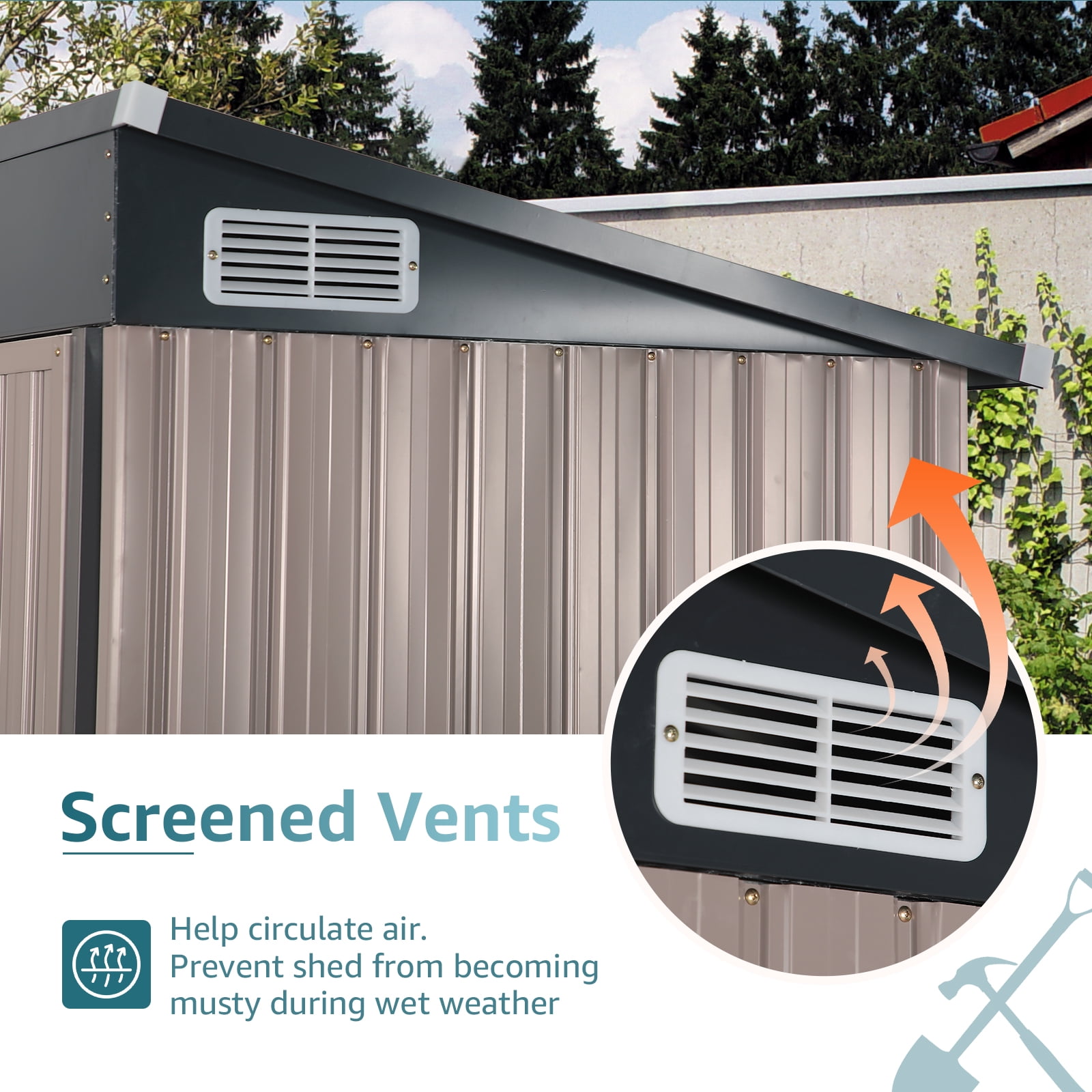 OC Orange-Casual 5' x 3' FT Outdoor Storage Shed, Metal Garden Tool Shed with Lockable Door, Outside Sheds & Storage Galvanized Steel, Brown