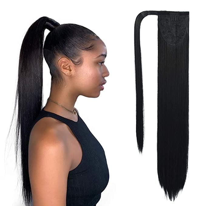 Clip in Ponytail Extension Wrap Around Long Straight Pony Tail Hair 28 Inch  Synthetic Hairpiece - Black | Walmart Canada