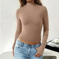 thumbnail image 2 of Women Fashion Slim Fit Half Turtleneck Long Sleeve Thumb Hole T Shirt, 2 of 5