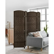 Jostyle 6ft Tall Room Divider with Hand-Woven Design, 4-Panel Folding Privacy Screen Freestanding Mocha
