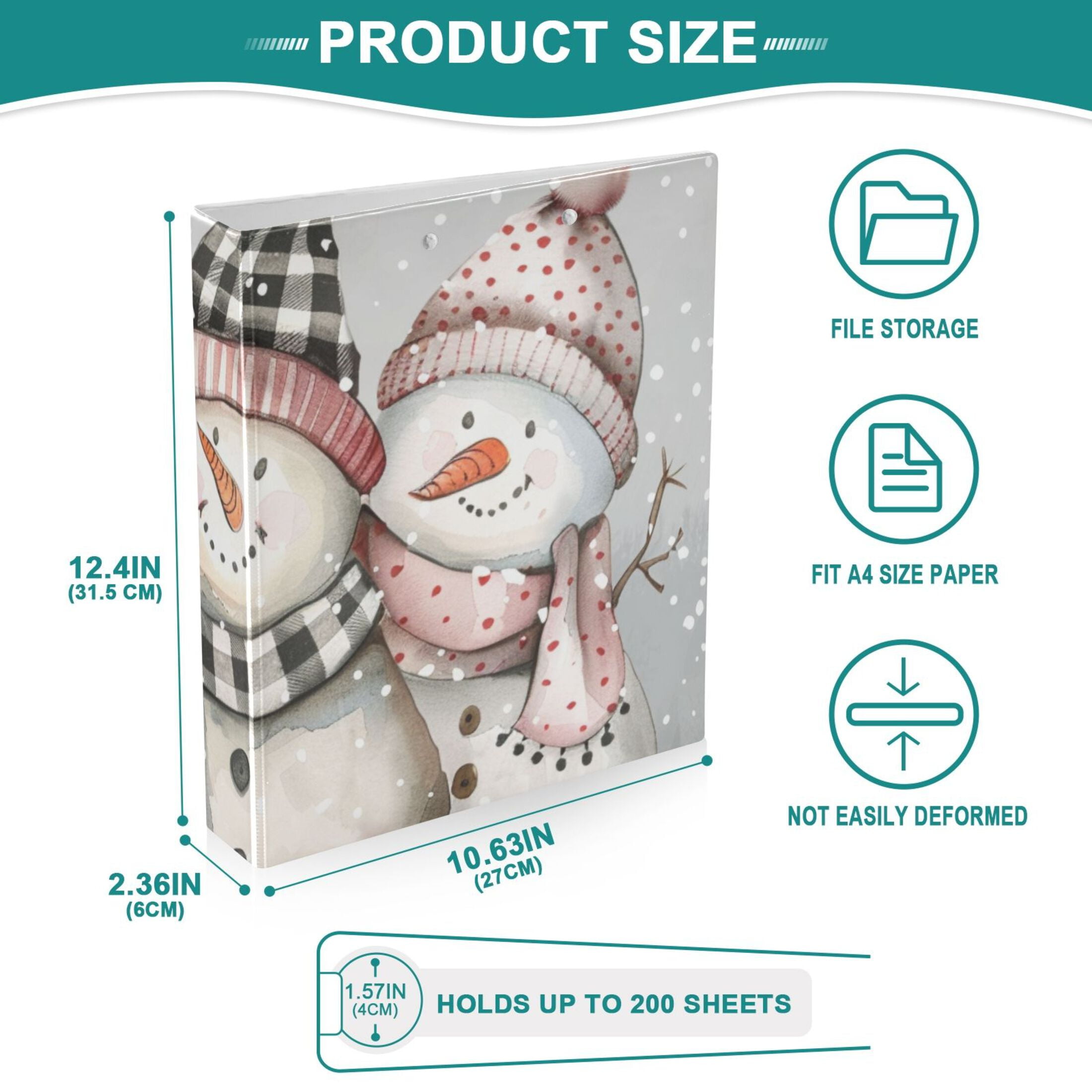 Cute Three Snowmen 3 Ring Binders 1.5 inch Hardcover File Folders with Interior Pockets A4 Size Organizer for School Office Hospital