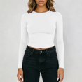 thumbnail image 2 of Bibifish Womens Cropped T-Shirt Long Sleeve Slim Fitted Tee Stretchy Soft Crew Neck Layering Top Fall Undershirt, 2 of 8