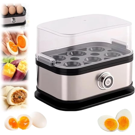2-in-1 Electric Automatic Egg Cooker and Poacher, 6 Egg Capacity Rapid Boiler for Soft Medium Hard Boiled Omelets, Stainless Steel Kitchen Appliance