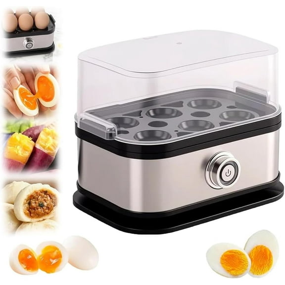 2-in-1 Electric Automatic Egg Cooker and Poacher, 6 Egg Capacity Rapid Boiler for Soft Medium Hard Boiled Omelets, Stainless Steel Kitchen Appliance