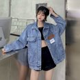 thumbnail image 3 of Chaquetas para mujer, estilo coreano, chaquetas de béisbol vaqueras holgadas, cárdigans de trabajo de gran tamaño, abrigos vintage de manga larga, blusas para mujer, 3 of 4