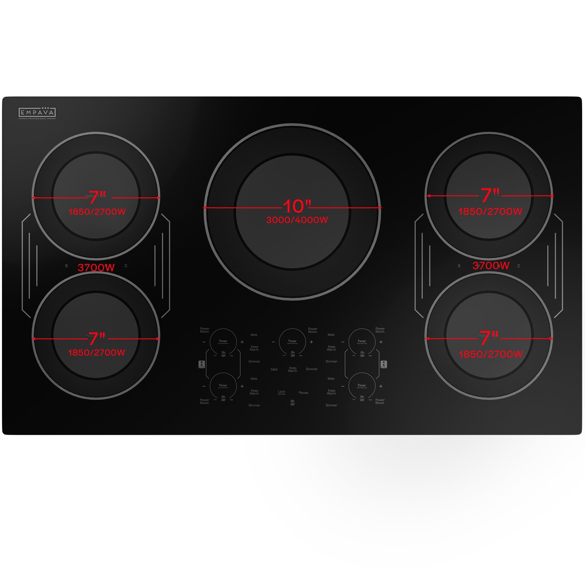 36 in. Smooth Surface 11400W Electric Stove Induction Cooktop - 5 Power Boost Burners - 2x Bridge Element in Black