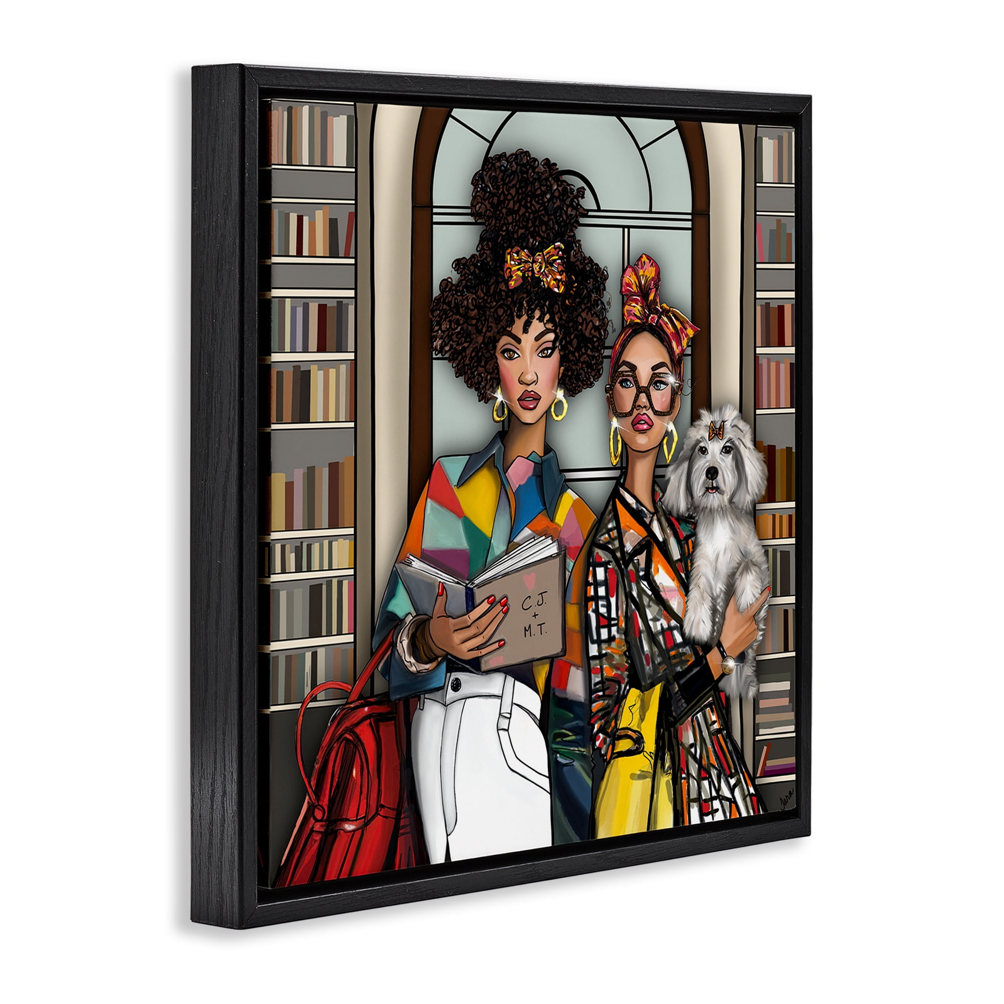 Stupell Industries Bookish Girls at Library Black Framed Floater Canvas Wall Art, design by Tara Boone