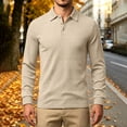 thumbnail image 2 of ZVAVZ Textured Polos Shirts for Men Regular Fit Long Sleeve Collared Tops Jacquard Fashion Casual Beach Vacation T-Shirt Khaki S, 2 of 7