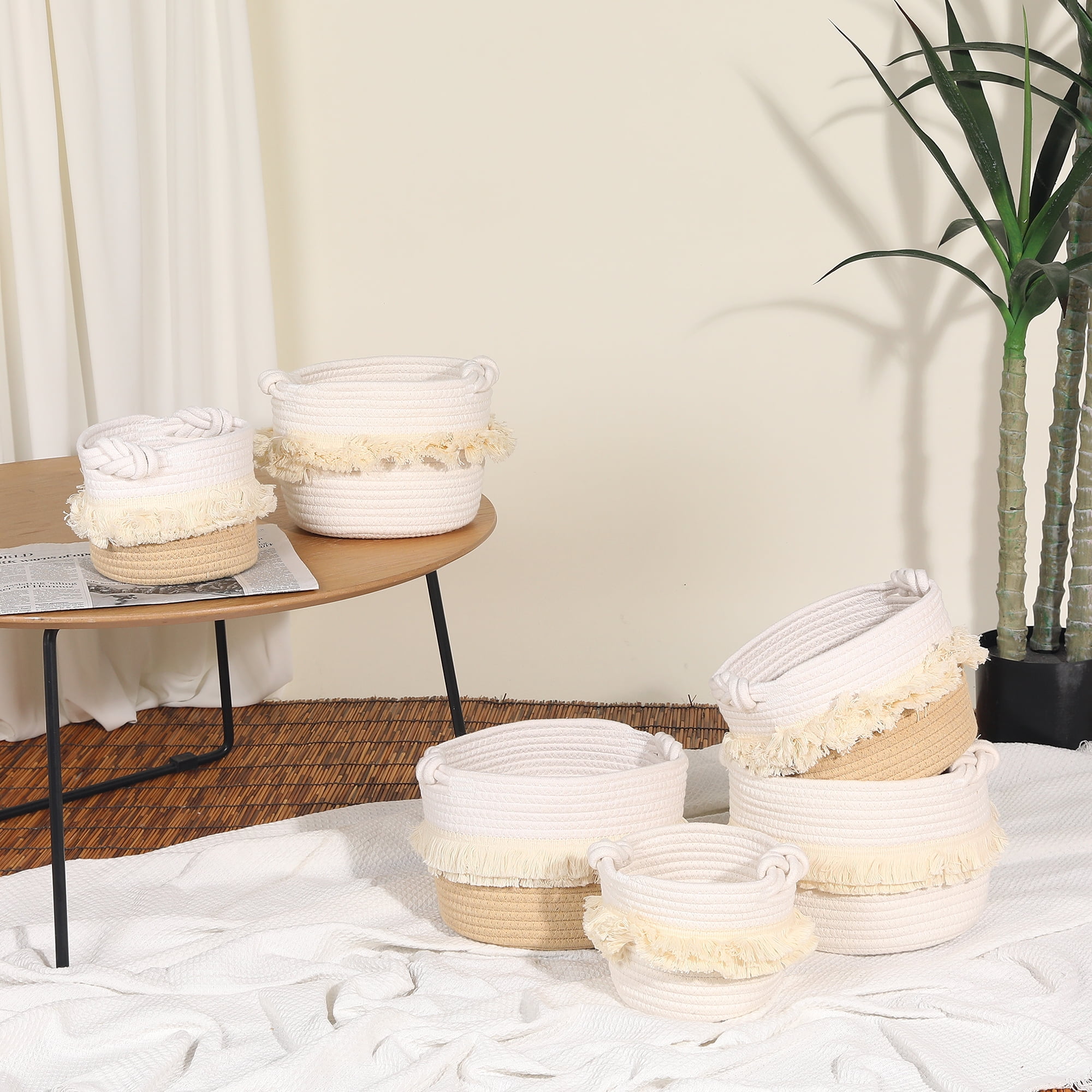 Unique Bargains 3 Pack Storage Basket Shelf Storage Bin Organizer Bin for Home White Brown