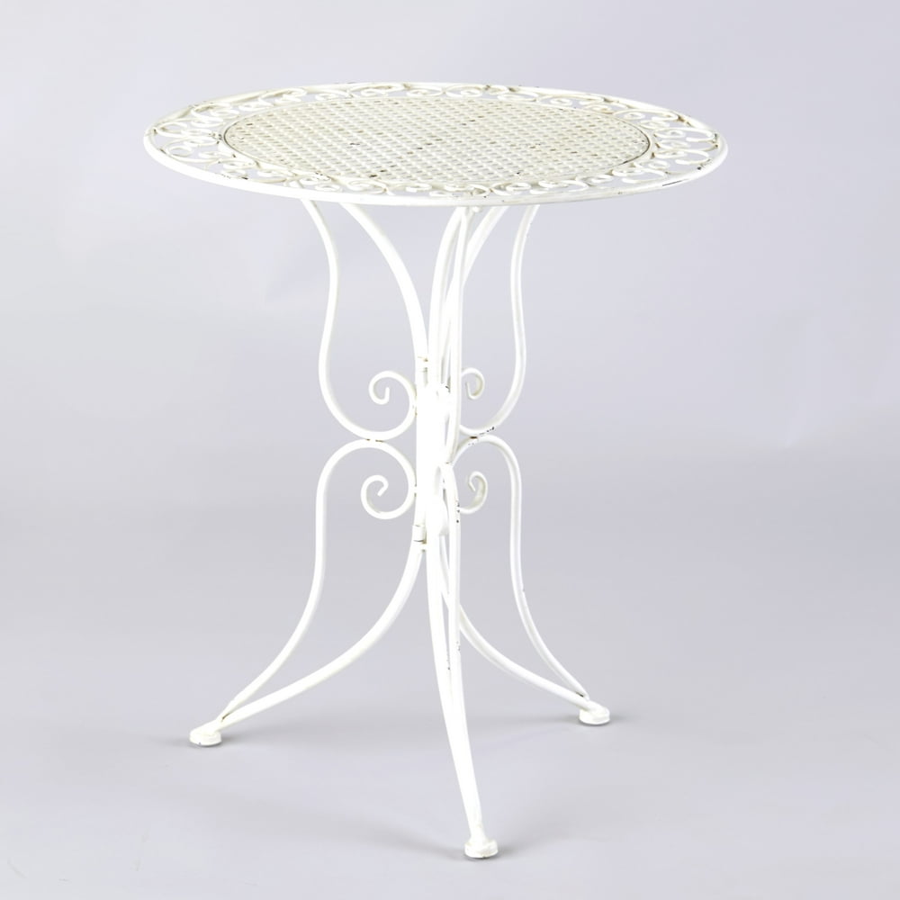 Outdoor Patio Accent Table with Distressed Finish - Antique White ...