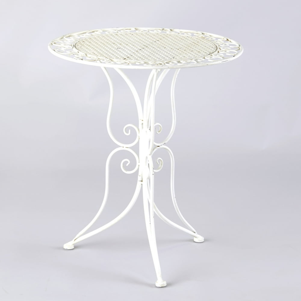 Outdoor Patio Accent Table with Distressed Finish - Antique White ...