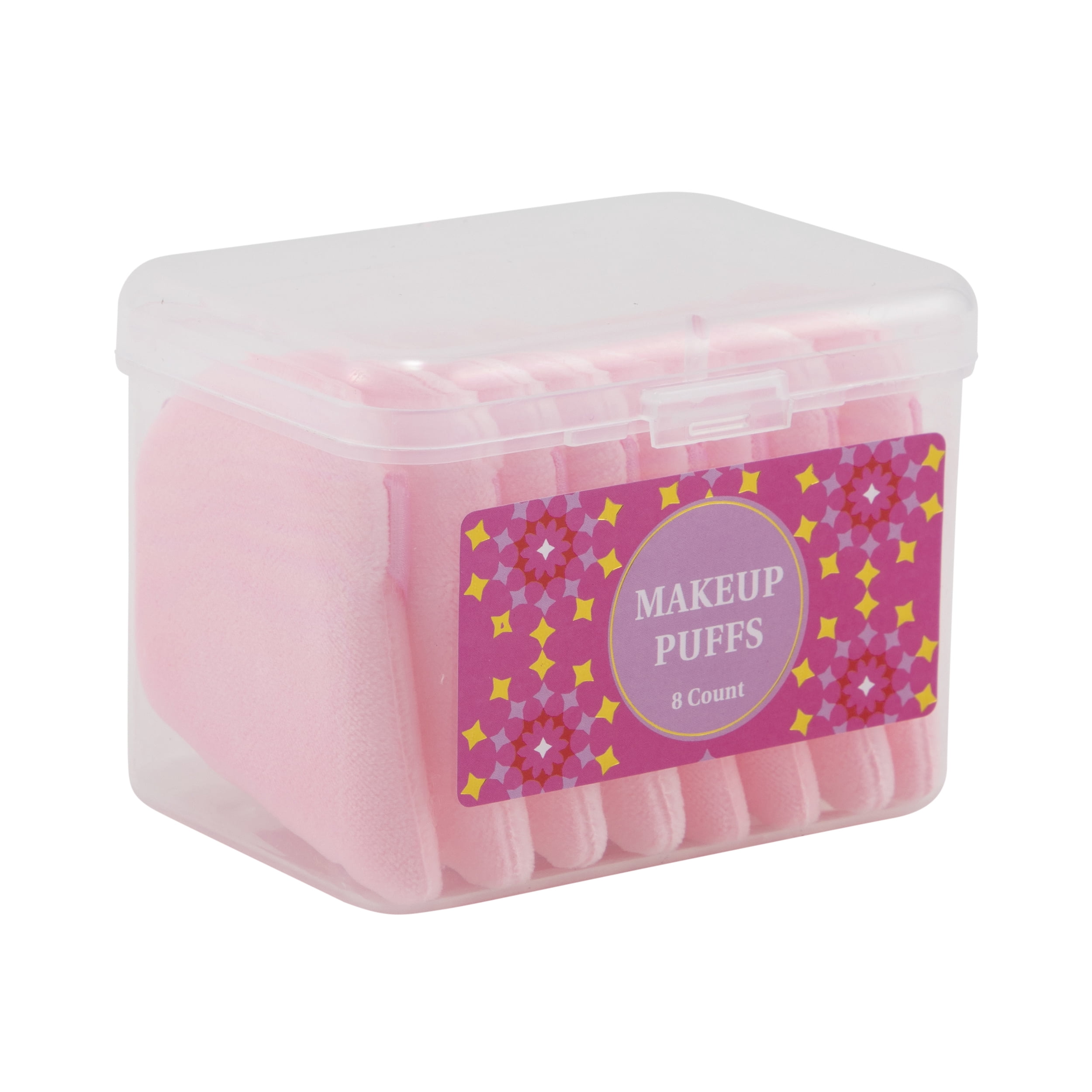 Triangle Puffs 8 pack in Organizer for All Types of Makeup Removal or Application.  Super Soft Puffs with Satin Ribbon Finger Hold, Pink.