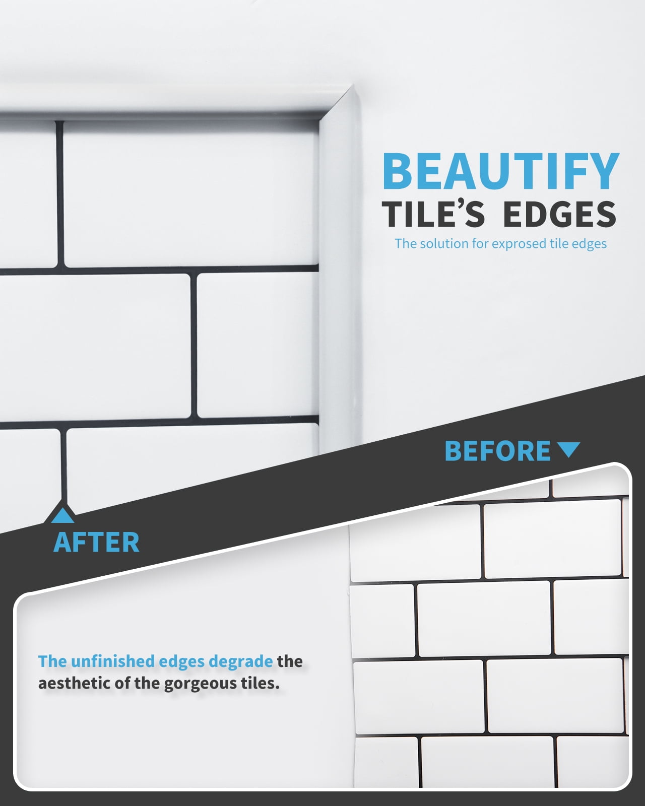 Art3d 25 Ft Peel and Stick Trim for Backsplash Tile Edge, Self-Adhesive Liner for Corner Decor in White
