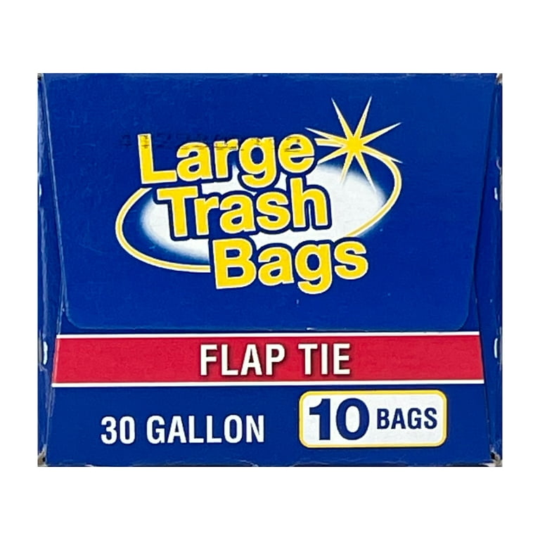 Basic Large Trash Bags, 30 Gallon, Flap Tie, 10 Bags 
