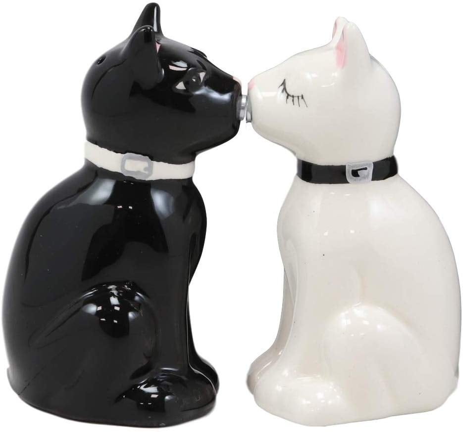 Ebros T Ceramic Black And White Kitty Cats Couple Salt And Pepper Shakers Spicy Love Magnetic