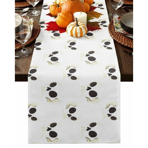 Table Runner 48 Inches Long, Halloween Skull White Cotton Linen Table Runners Non-Slip Durable Dresser Scarves for Table Party Dinner Holiday Home Decor, 1 Pack