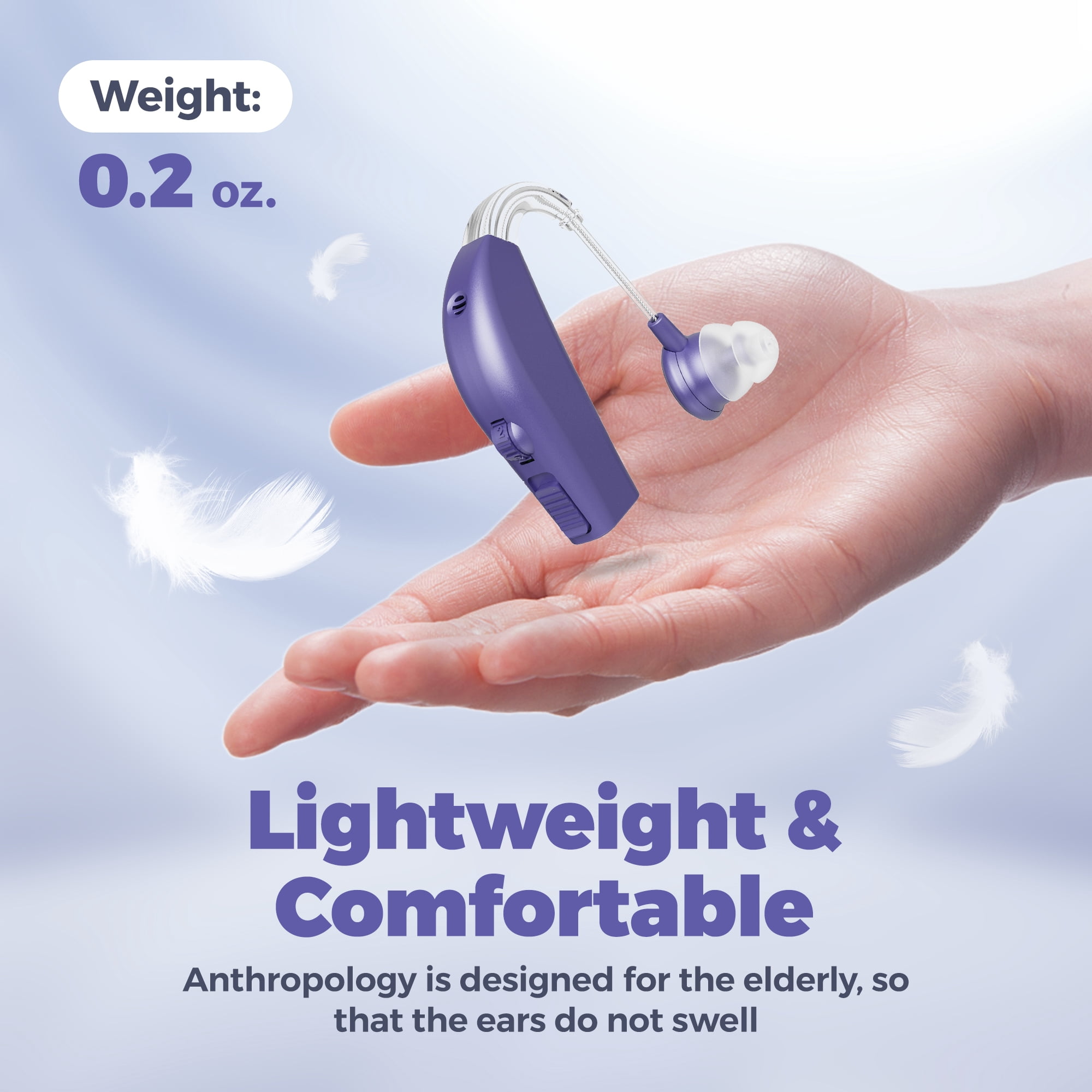 MEDca Rechargeable Pair Hearing Aid for Seniors, Personal Sound Amplifier - Purple