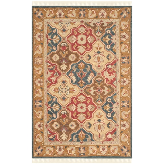 SAFAVIEH Sumak Basil Traditional Wool Area Rug, Taupe/Multi, 6' x 9'