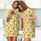 thumbnail image 4 of Fotbe Yellow White Plaid Sunflower Bata de Dormir para Mujer con Estampado, Camisón de Algodón de Manga Corta, Ropa de Dormir Casual, 4 of 6