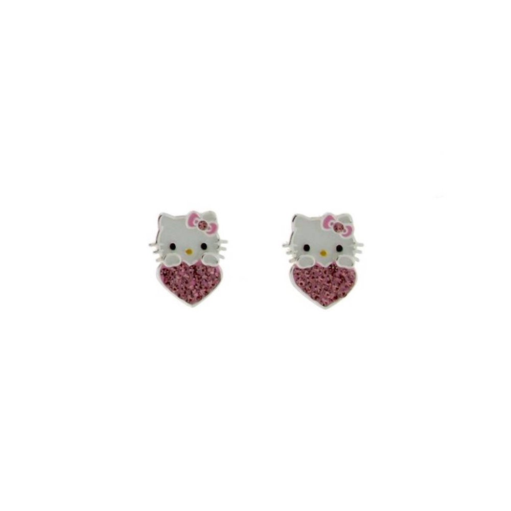 Hello Kitty Sanrio Sterling Silver Crystal Head on Crystal Pink Heart