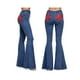 thumbnail image 3 of Pantalones Vaqueros Acampanados con Parches de Estrellas para Mujer, Cintura Media, Corte Acampanado, Elásticos, Pierna Recta, Ajustados. Azul L, 3 of 9
