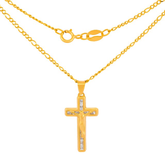 Cadena Cristo Con Piedras Casa del Anillo ORO 14K SÓLIDO amarillo 2.1 cm
