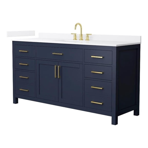 Beckett 66" Dark Blue Single Vanity & White Quartz Top (3-Hole) & Gold Trim