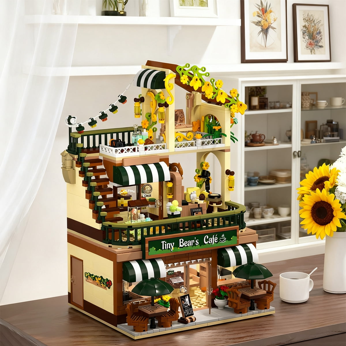 Insoon City Coffee House Building Set with Light, 1173 PCS Cafe Shop Building Block Toy for Adults Teens Kids Ages 6-12+