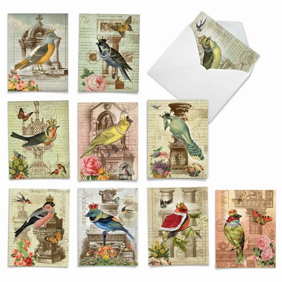 Pack of 10 All Occasion Blank Cards with Envelopes (4 x 5.12 Inch) - ROYAL BIRDS M2343OCB
