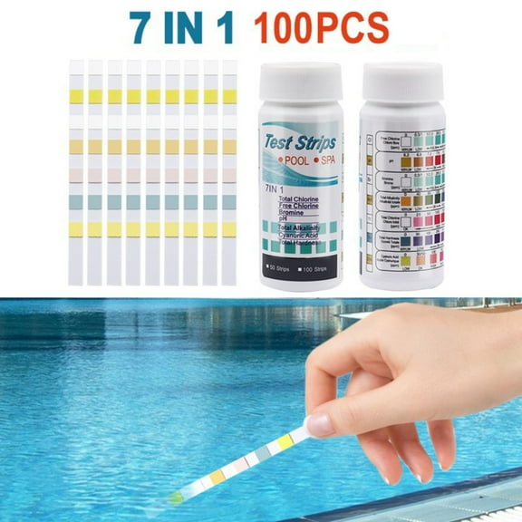 Test Strips Pool and Spa Test Strips 100ct 7 In 1 Water Test Kit for Swimming Pool Hot Tub Detects PH Cyanuric Total Hardness Free Total Alkalinity