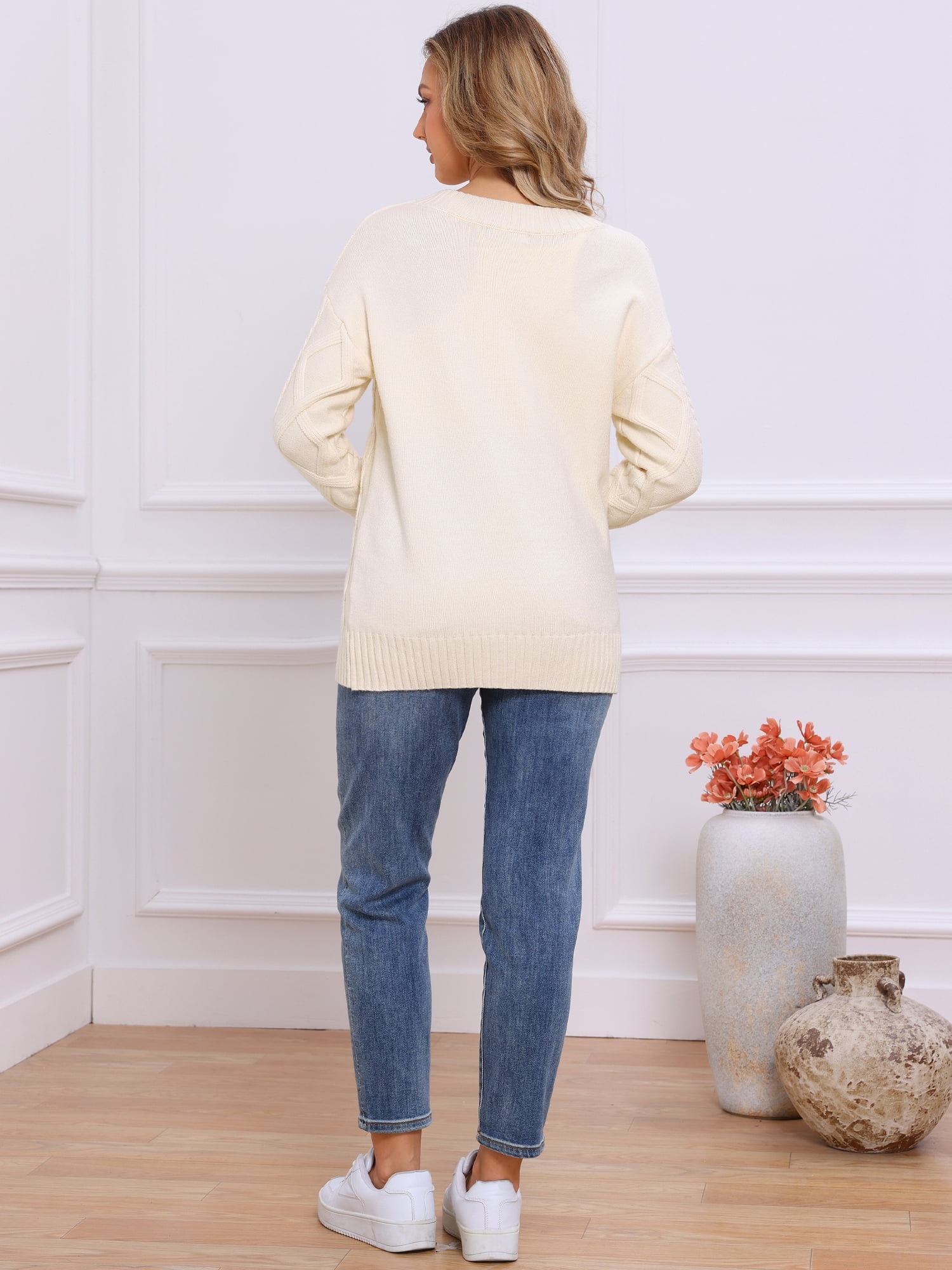 DARING DIVA Crewneck Fall Chunky Cable Knit Pullover Sweater XS Beige