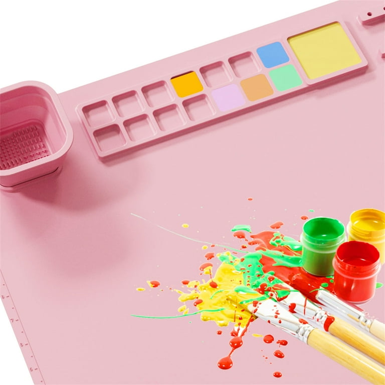 Licupiee DIY Silicone Painting Mat Palette Kids Graffiti Drawing Board Oil Painting Board Clay Mat with Cup Paint with Holder, Size: 51cm*41cm, Pink