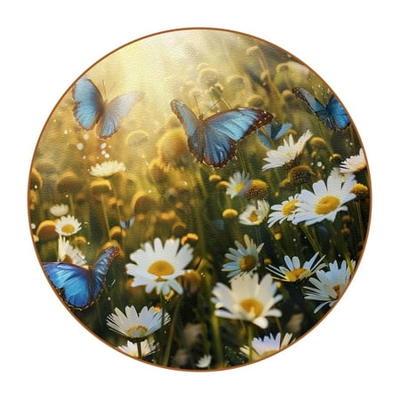 

Coasters for Drinks Tabletop Protection Mat For Mugs and Cups 6-Pc Butterfly Daisy Field