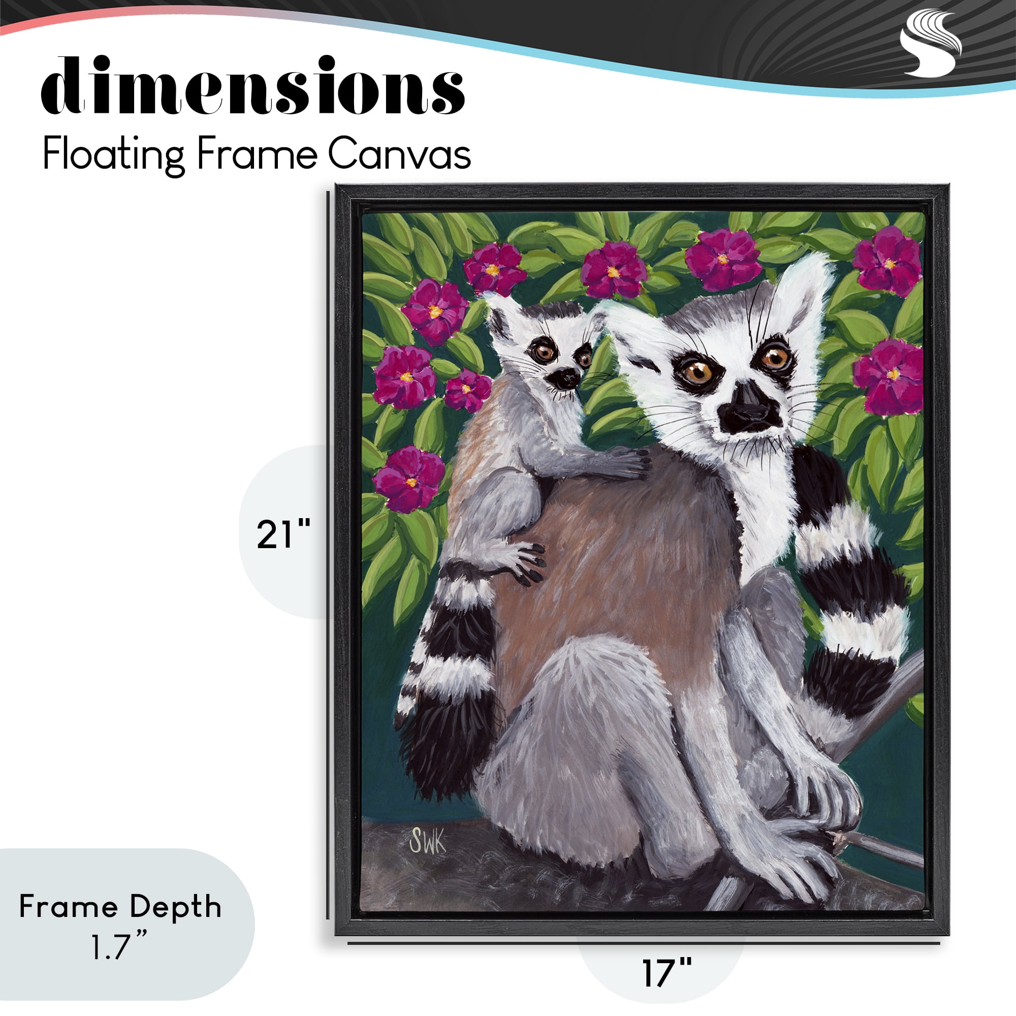Stupell Industries Ring Tailed Lemur Mama & Baby Black Framed Floater Canvas Wall Art, design by Sarah Waldron Kimball