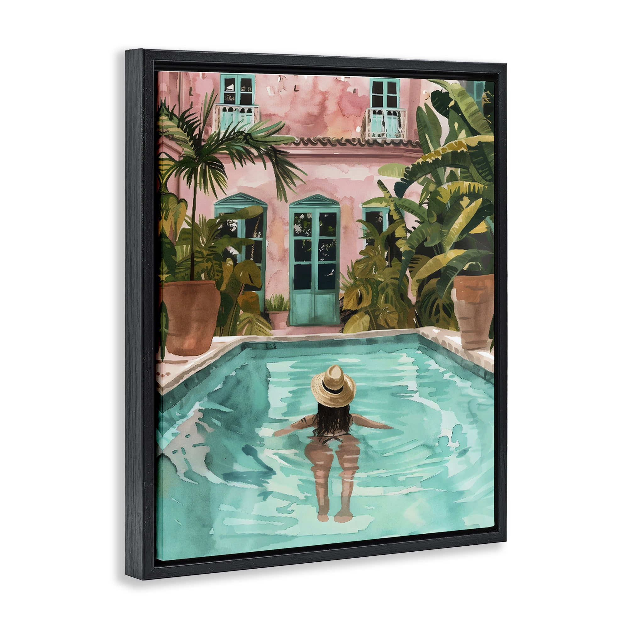 Stupell Industries Girl Swimming In Pool Black Framed Floater Canvas Wall Art, design by The Prints Vibe