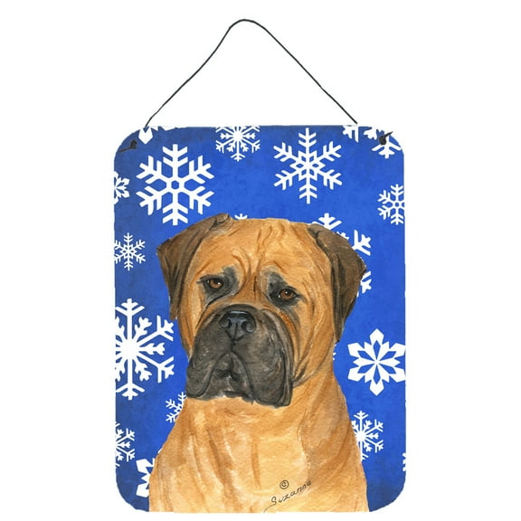Bullmastiff Winter Snowflakes Holiday Wall or Door Hanging Prints