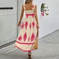 thumbnail image 4 of WTOBBY Women's Fashionable Retro Printed Bohemian Beach Dress for Beach Vacation, Flowy Ruched Hawaiian Style Maxi Dress for Resort Wear,Hot Pink XL, 4 of 5
