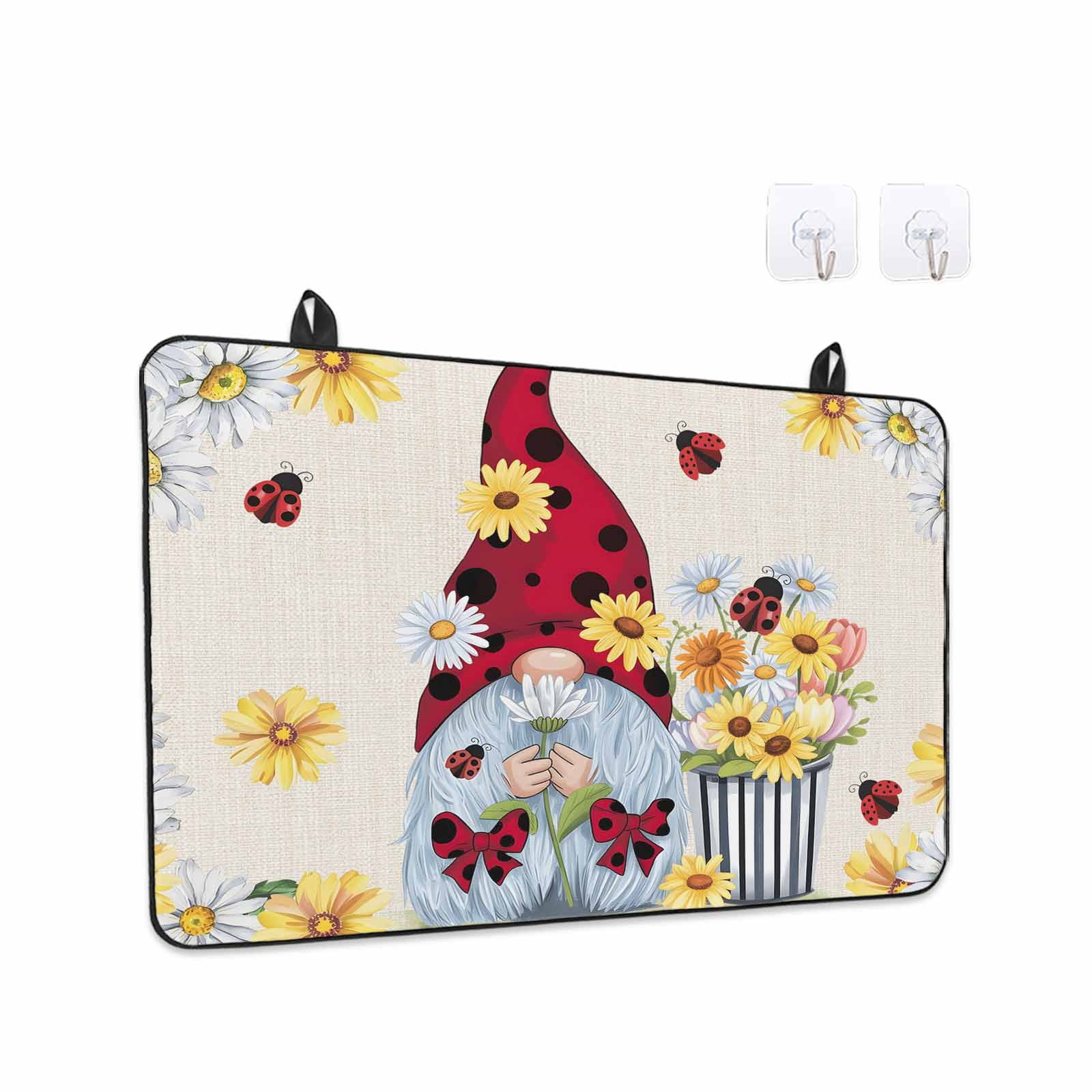 Beige Gnomes Daisy Stove Top Cover for Electric Stove, Heat-proof & Non Slip Glass Top Stove Cover Protector, Pastoral Country Garden Floral Kitchen Flat Cooktop Rubber Mat 36x21 Inches