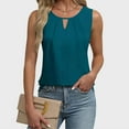thumbnail image 2 of Jinhomg Cotton Linen Tank Tops for Women 2026 Summer Pleated Blouses Keyhole Round Neck Sleeveless Top Blue Green L, 2 of 6