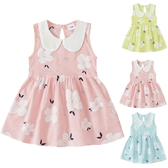 TIHLMK Toddler Girl Clothes Girl Summer Beach Dress Kids Baby Girls Sleeveless Dresses Doll Collar Vest Dress Princess Dress