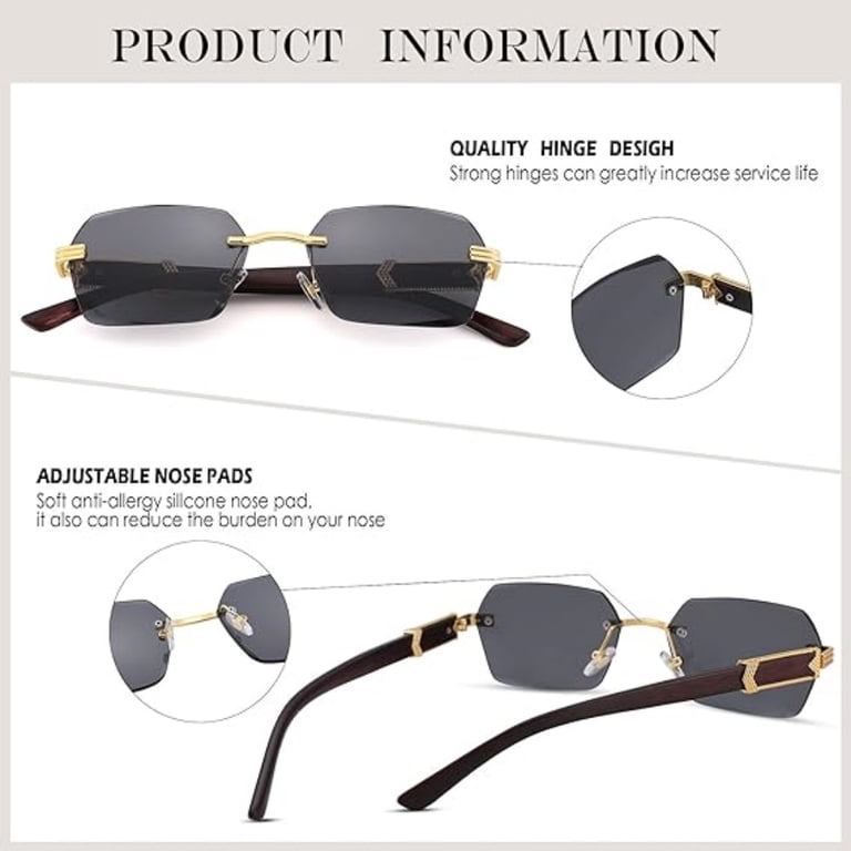 Rimless Rectangle Sunglasses Men Women Retro Frameless  display picture 3