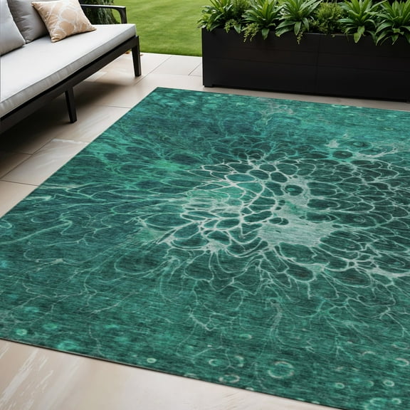 HomeRoots 580101 5 x 8 ft. Abstract Washable Indoor & Outdoor Rectangle Area Rug, Teal Blue, Aqua & Turquoise
